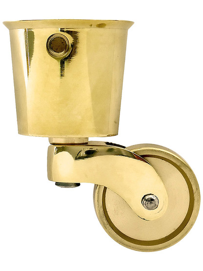 Large Solid Brass Round-Cup Caster with 1 1/4" Brass Wheel